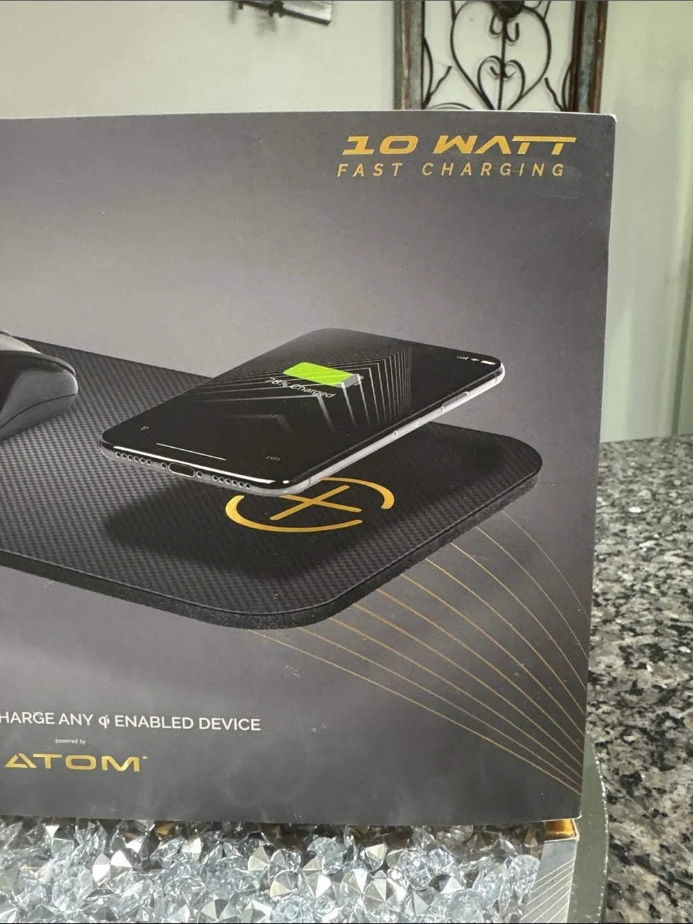 ATOM Black Wireless Charging Mouse Pad - 10W Fast Charge NEW